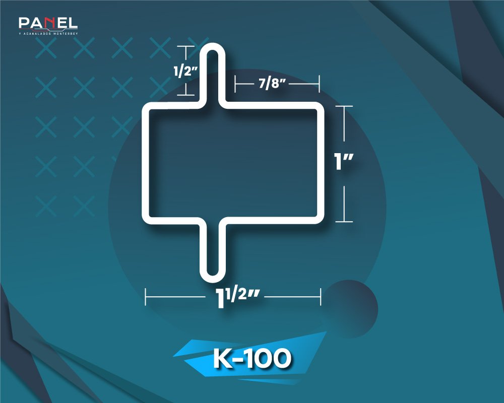 Esquema del perfil K-100 que se emplea para el travesaño central en puertas de herrería