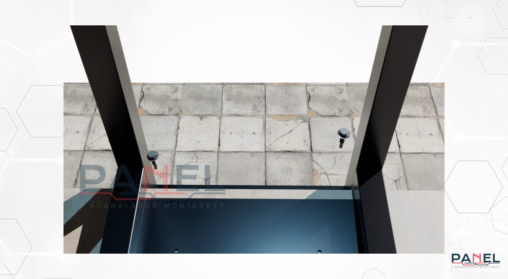 Esquema 3D de placa de acero fijada a la azotea - Escaleras marinas