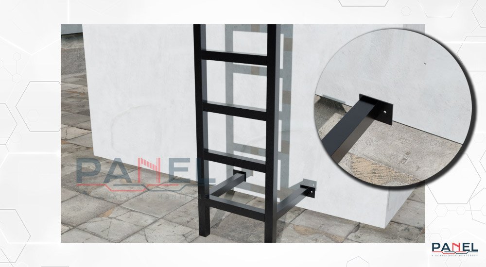 Modelado de sección de escalera marina presentada en muro para instalación