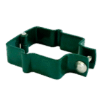 Abrazadera verde para reja de acero.