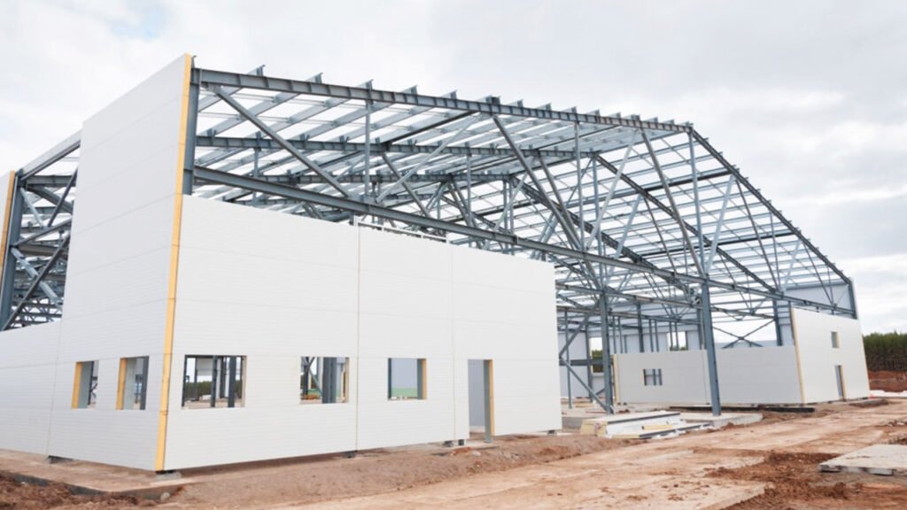 Panel Economuro instalado en almacén en construcción.