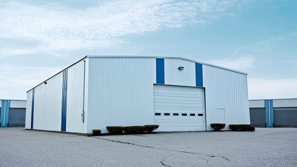 Fachada frontal de bodega industrial fabricada con panel Economuro