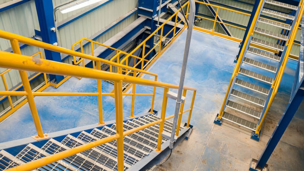 Escalera de una planta industrial elaborada con escalones de Rejilla Electroforjada antiderrapantes