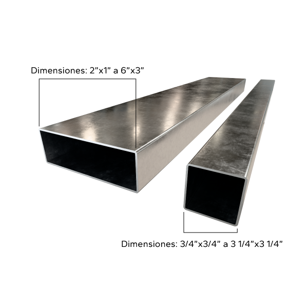 Muestra de perfil PTR rectangular junto a perfil PTR cuadrado