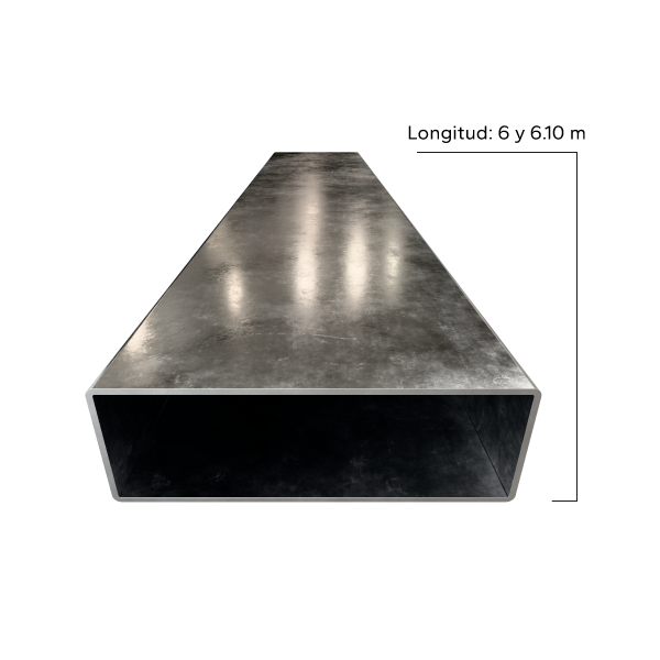 Vista de sección frontal de perfil PTR rectangular